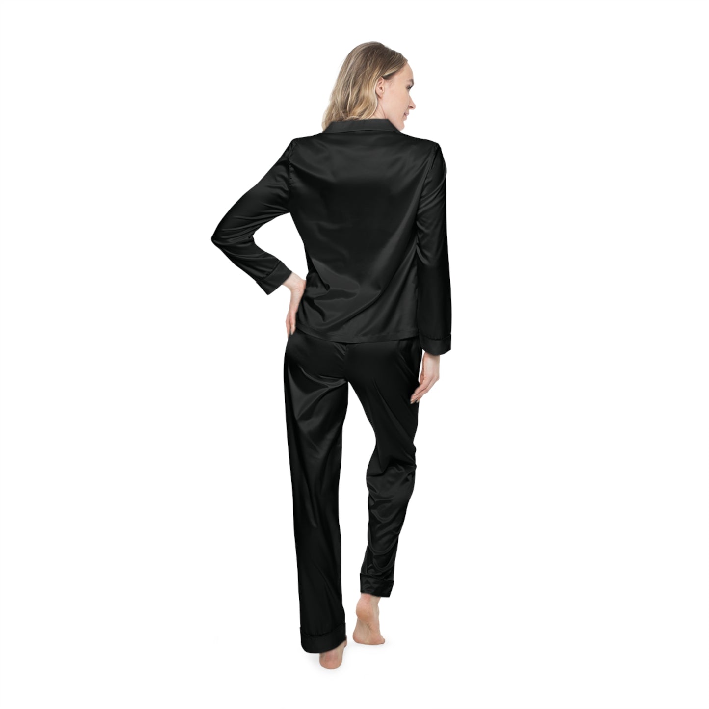 Women's Black Satin Pajama Set — Luxurious Long-Sleeve Sleepwear