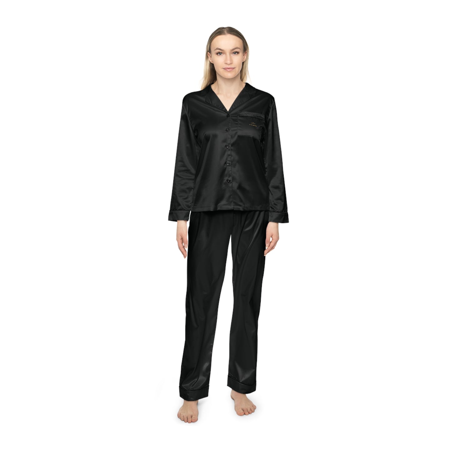 Women's Black Satin Pajama Set — Luxurious Long-Sleeve Sleepwear