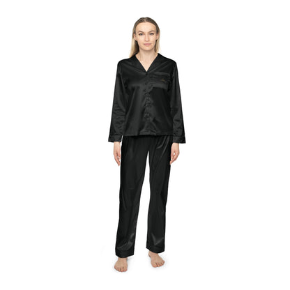 Women's Black Satin Pajama Set — Luxurious Long-Sleeve Sleepwear